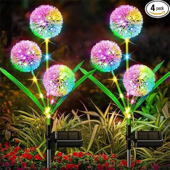 4 Pack Solar Garden Lights Outdoor Decor, New Version 12 Glowing Dandelion - Picture 8 of 8